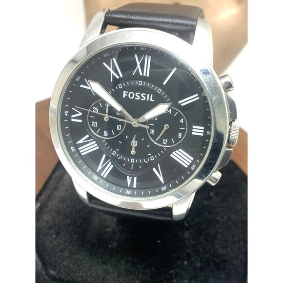 Fossil Men's Watch FS4812IE Quartz Chronograph Black Dial Leather Strap 44mm - Picture 1 of 14